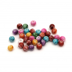 Multi-colored Painted Ball, 6 mm, Hole: 1 mm, MIX -20 grams ~ 160 pieces