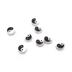 Mărgele monedă yin-yang 7x4 mm gaură 1 mm alb-negru - 10 bucăți