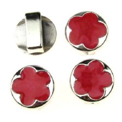 Painted Round CCB Bead with Flower, 17x2 mm, Hole: 14x4 mm, Red -5 pieces
