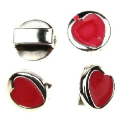 Painted Round CCB Bead with Heart, 17x2 mm, Hole: 14x4 mm, Red -5 pieces