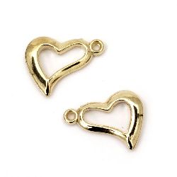Pendant CCB heart 21x17x3 mm hole 1.5 mm gold color -20 pieces