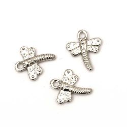 CCB Dragonfly Pendant for DIY Jewelry, 18x15 mm, Hole: 2 mm, Silver -50 pieces