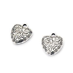 Pendant CCB heart 17x15 mm hole 2 mm color silver -20 pieces