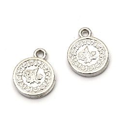 Pendant CCB coin 17x13 mm hole 1.5 mm color silver -20 pieces