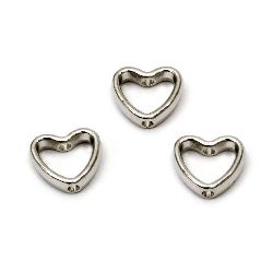 Bead CCB heart 11x12x3 mm hole 1 mm color silver -20 pieces