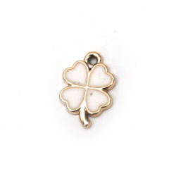 Painted CCB Clover Charm,  18x13x2 mm, Hole: 1.5 mm, Gold and White - 5 pieces