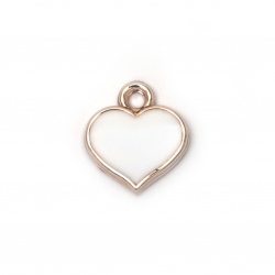 Pendant CCB heart 17x15x3.5 mm hole 2 mm white color gold -5 pieces