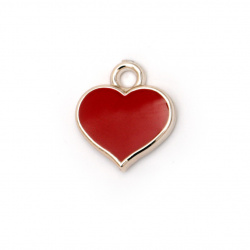 Pendant CCB heart 17x15x3.5 mm hole 2 mm red color gold -5 pieces