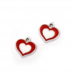 Pendant CCB heart 16x16x3 mm hole 1.5 mm red and white -5 pieces
