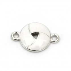Round Connecting Element CCB, 24x16x4 mm, Hole: 2 mm, Silver with White -5 pieces