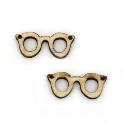Wooden Connecting Element / Glasses, 30x13x5 mm, Hole: 1 mm -10 pieces