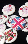 Coin-shaped Plastic Bead with ASSORTED Prints, 20x5 mm, Hole: 1.7 mm, White - 10 pieces