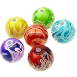 Painted acrylic bead 10 mm  ball 16 mm hole 2 mm color - 50 grams ~ 22 pieces