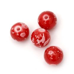 Painted Solid Ball, 10 mm, Hole: 2 mm, Red with White -20 grams ~ 33 pieces