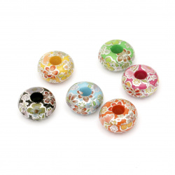 Hand painted washer bead 18x9 mm hole 6 mm mix - 20 grams ~ 10 pieces