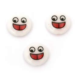 Hand-painted Coin Bead / Smile,  15x7 mm, Hole: 1 mm, White -10 pieces