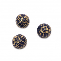 Solid Plastic Ball-shaped Beads, 14 mm, Hole: 1.5 mm, Dark Blue with Gold Ornaments  - 20 grams ± 13 pieces