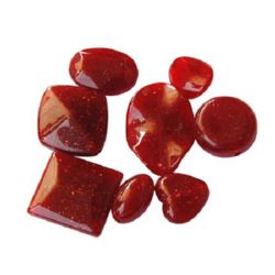 Assorted opaque beads with glitter 6-48x6-35x5-22 mm red - 50 grams