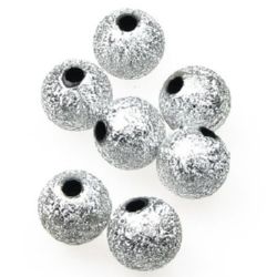 Мънисто грапаво покритие топче 10 мм дупка 2 мм цвят сребро -20 грама