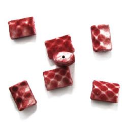 Acrylic bead Rectangle 22x15x9 mm hole 2 mm with red moss with white -50 g ~ 25 pieces