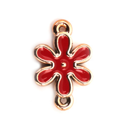CCB Flower Connector Bead / 24x16x4 mm, Hole: 1 mm / Gold and Red - 5 pieces
