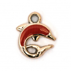 Metallized Plastic Pendant CCB / Dolphin, 19x15.5x3.5 mm, Hole: 2 mm, Gold with Red Paint -5 pieces