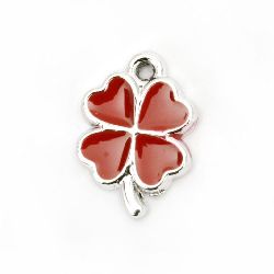 Metallized, plastic Pendant CCB clover 18x13x2 mm hole 1.5 mm red -5 pieces