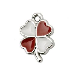 Metallized, plastic Pendant CCB clover 18x13x2 mm hole 1.5 mm white and red -5 pieces