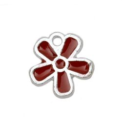 Pendant CCB flower 13x12x1.5 mm hole 1 mm red -10 pieces