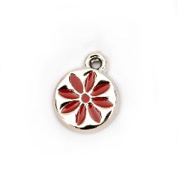 Pendant CCB flower circle 15.5x12.5x2.5 mm hole 1.5 mm red -10 pieces