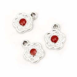 Pendant CCB flower 19.5x15.5 mm hole 2 mm red -5 pieces