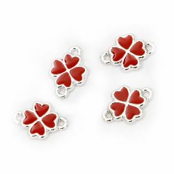 Connecting element CCB clover 18.5x13x3 mm hole 2 mm red -5 pieces