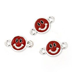 Plastic Link Element with Metal Coating / Smile, 25.5x15x3 mm, Hole: 2 mm, Silver with Red Paint -5 pieces