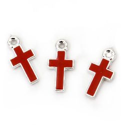 Pendant CCB cross 21x11x3 mm hole 1.5 mm red -5 pieces
