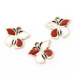 Pendant CCB butterfly 22x26x3 mm hole 3 mm white-red -5 pieces