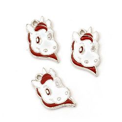Pendant CCB unicorn 27x16x3.5 mm hole 2 mm white-red -5 pieces