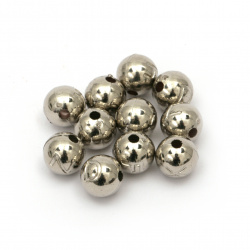 CCB Ball-shaped Bead with Letters, 8 mm, Hole: 2 mm, Silver -20 grams ± 70 pieces