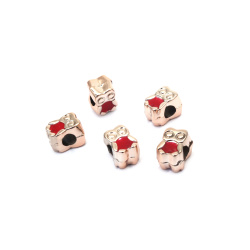 CCB Owl Bead / 11x8x8 mm, Hole: 4 mm / Gold Color with Red - 5 pieces