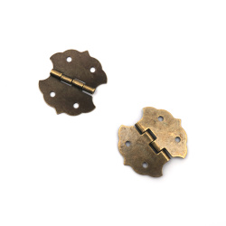 Retro Metal Hinge 28x32x2 mm,  Holes: 2 mm, Antique Bronze - 4 pieces
