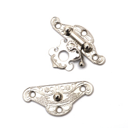 Decorative Latch for Jewelry Box,  Suitcase, Furniture / 37x49x8 mm,  Holes: 3 mm / Silver Color