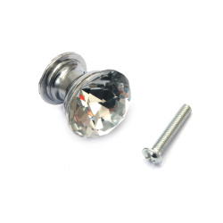 Метална дръжка бутон с кристал 25x26x20 мм цвят сребро и винт 7x24 мм - 1 комплект