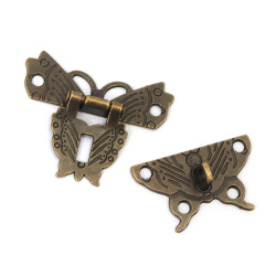 Ozdobne metalowe zapięcie motyl 50x43x9 mm – otwory 3,5 mm, kolor antyczny brąz – 2 sztuki do kreatywnych projektów