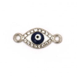 Metal Connecting Element / Eye with Crystals, 20x8.5x3 mm, Hole: 1.5 mm, Silver -2 pieces