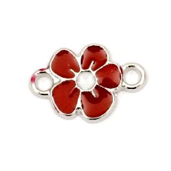 Connecting element metal flower red 15x10 mm hole 2 mm color silver -5 pieces