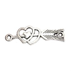 Connecting element metal hearts and arrow 13x39x1.5 mm hole 2 mm color old silver -4 pieces