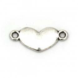 Connecting element metal heart 10x21x2 mm hole 2 mm color old silver -10 pieces