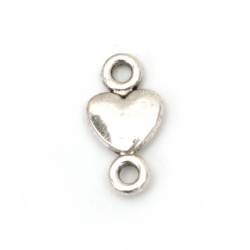 Connecting element metal heart 15x8x2 mm hole 2 mm color old silver -20 pieces