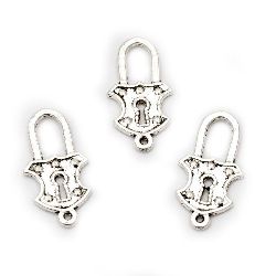 Connecting element  metal padlock 25x13x1.5 mm hole 1.5 mm and hole 5x8.5 mm color old silver -10 pieces