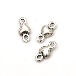 Connecting element metal heart 10x5x2 mm hole 1 mm color silver -20 pieces