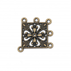 Stoc epuizat. Primeste notificare pe email cand produsul revine in stoc Element de conectare metal 34x36,5x1,5 mm orificiu 2 mm bronz antic -4 bucăți